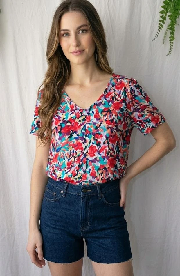 Blusa fluida de manga corta con estampado floral multicolor "Only" – photo 6